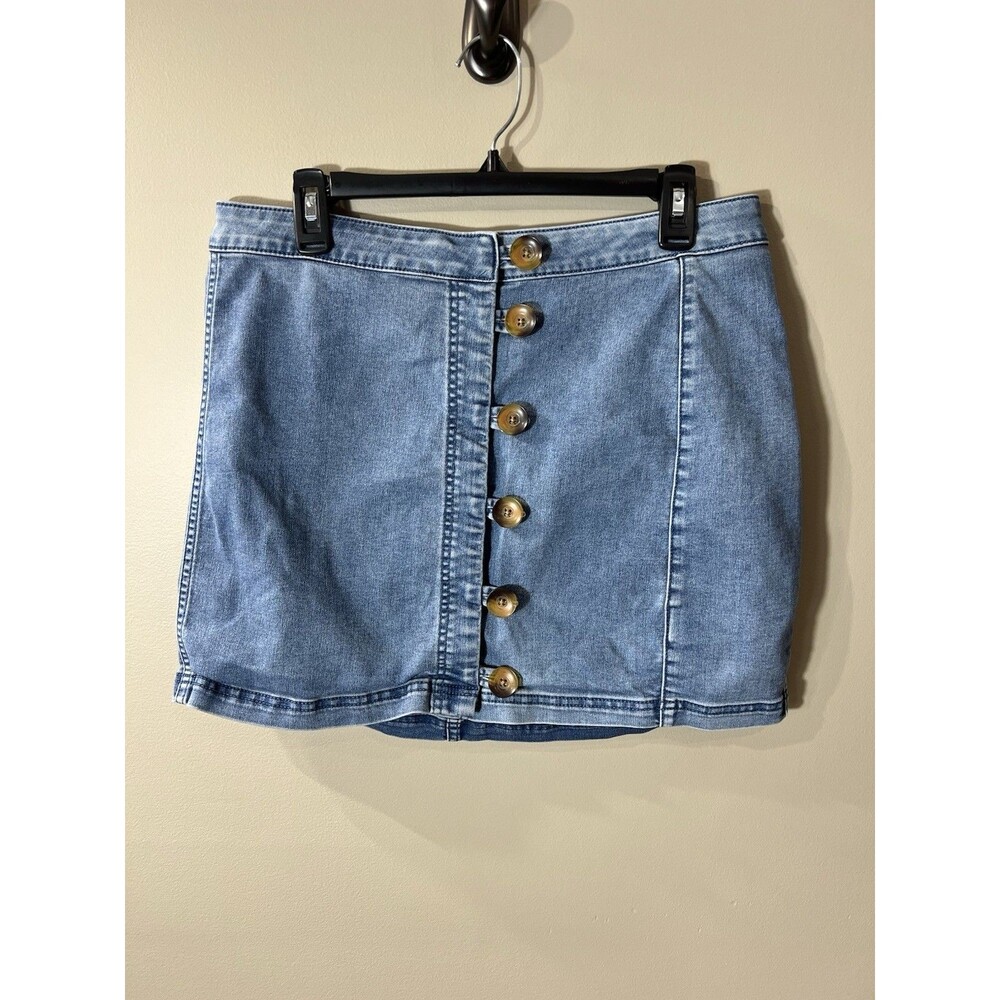 Free People Button Down Denim Mini Skirt Women's Size 12 Blue Medium Wash
